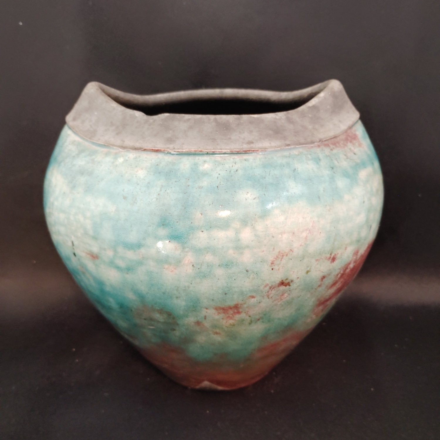 Finn Hald Raku Pottery Vase Blue Ceramic Studio Art 6 Inch Signed c.1970 OBO