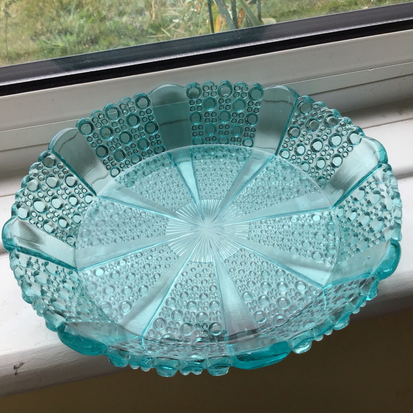 Vintage Blue aqua Glass Bowel bubbly bottom , smooth inside