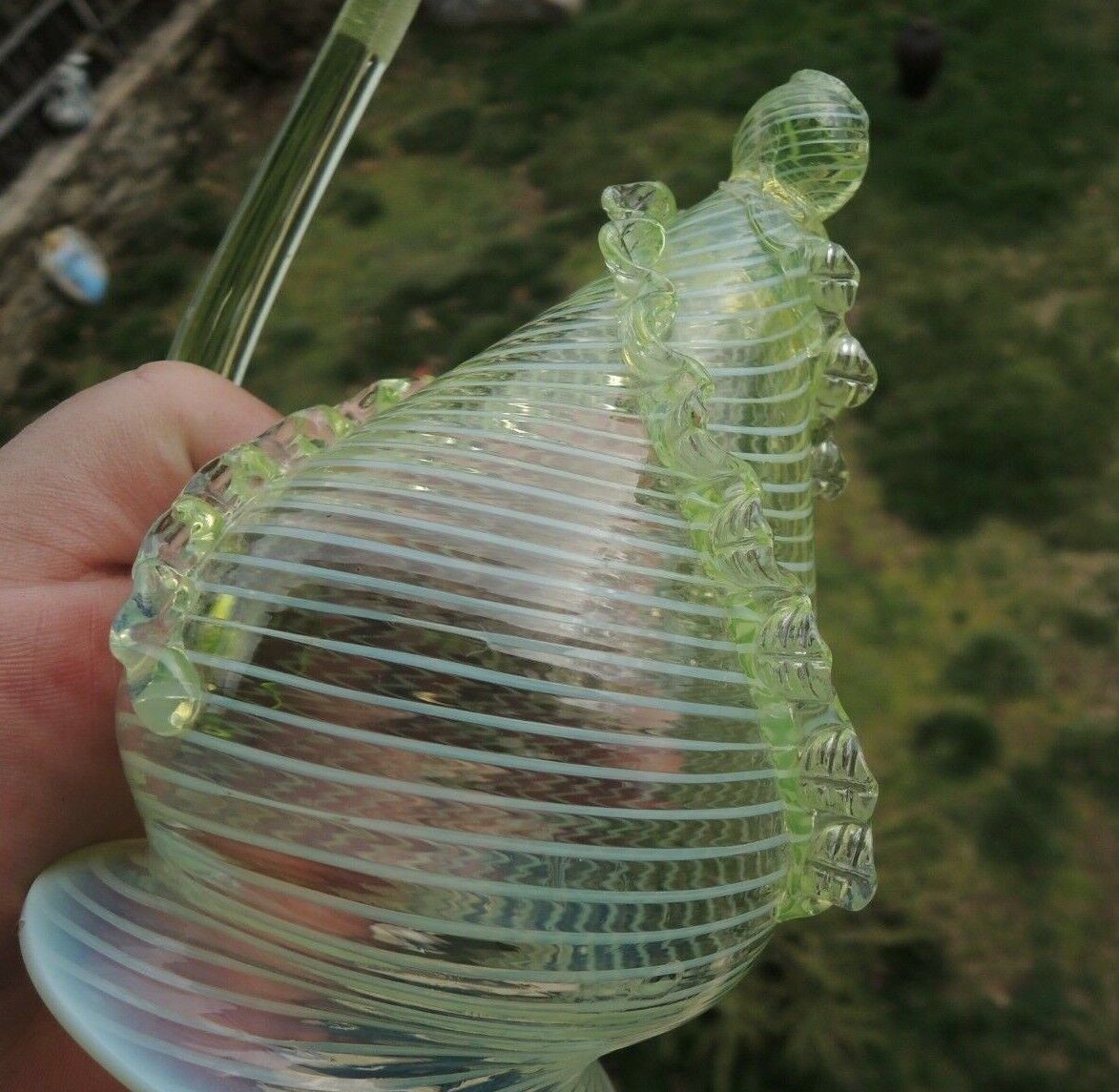 Pair Stourbridge Vaseline Victorian English Glass Epergne
