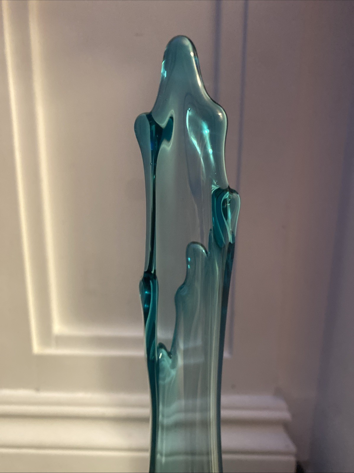 Vntg LE Smith 13” Peacock Blue Turquoise 3 Toe Smooth Swung Vase Smoothie Mint