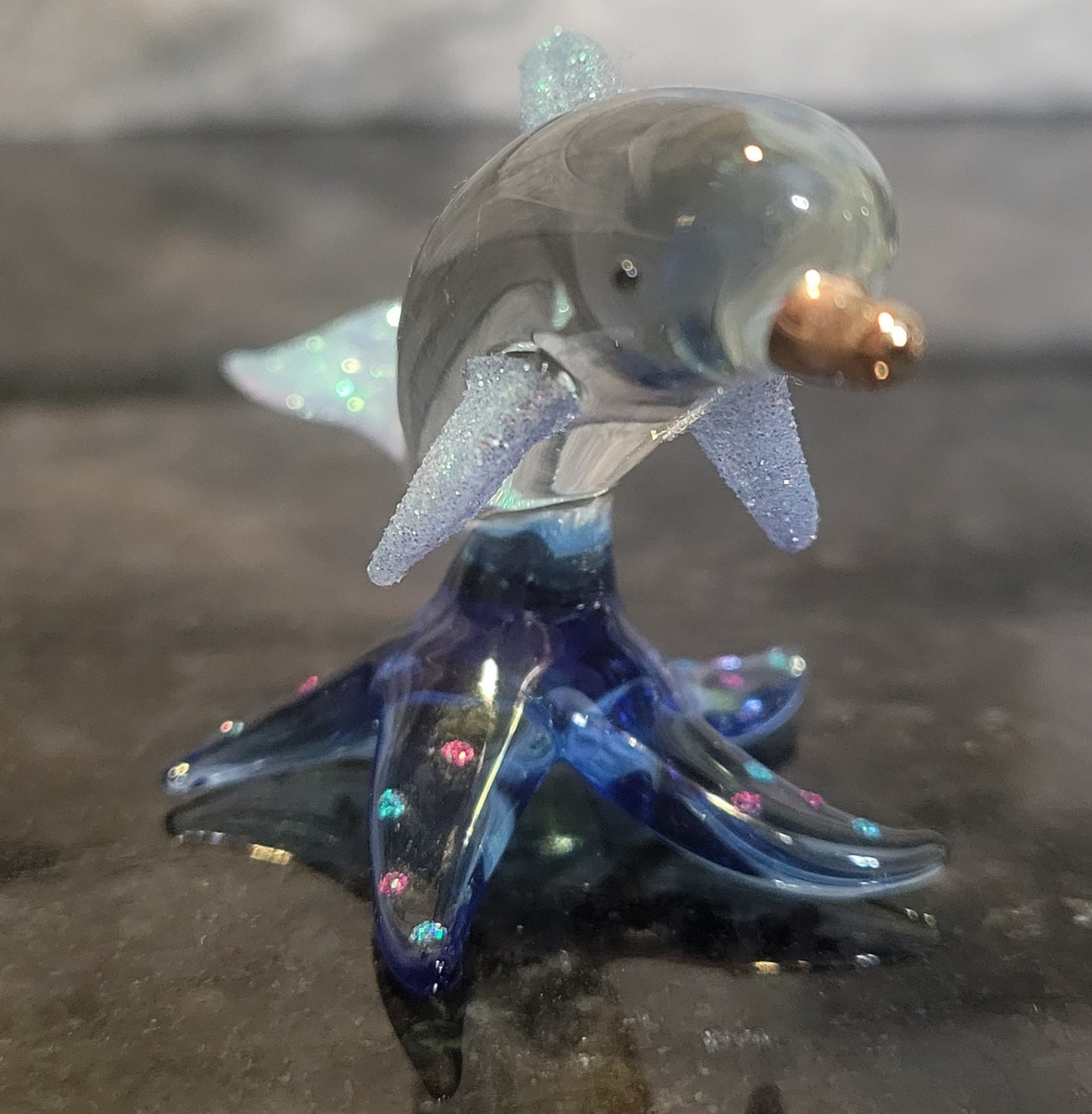 Unbranded Glass Dolphin Swimming On A Wave Clear And Blue Beautiful 3.5″