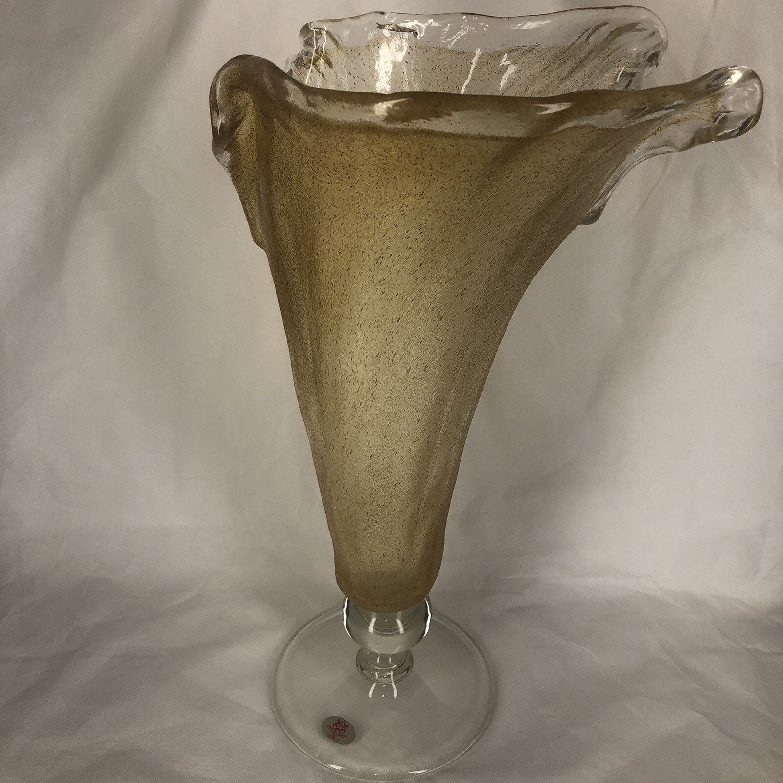 FLAWLESS Exquisite DESIGN GUILD ITALY Yellow Clear Bronze Footed Handles VASE