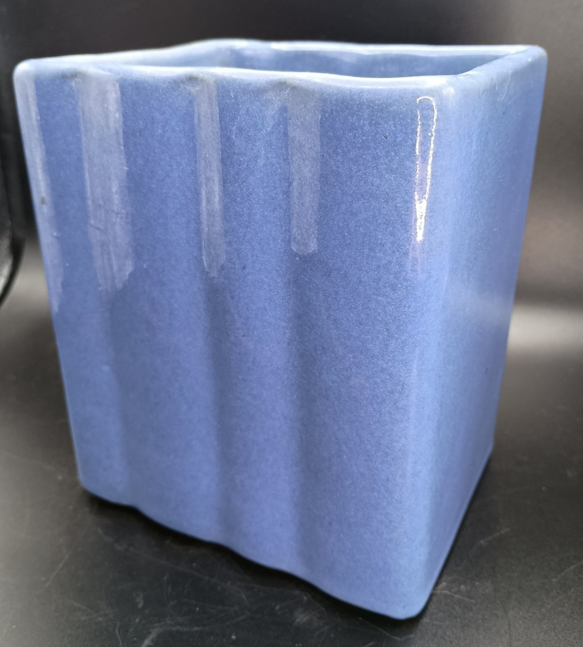 Zanesville #312 Pottery Window Pot Vase Gloss Light Blue 50’s Rectangle Fluted