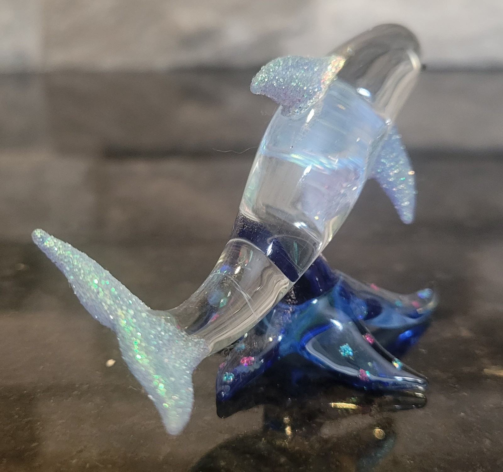 Unbranded Glass Dolphin Swimming On A Wave Clear And Blue Beautiful 3.5″