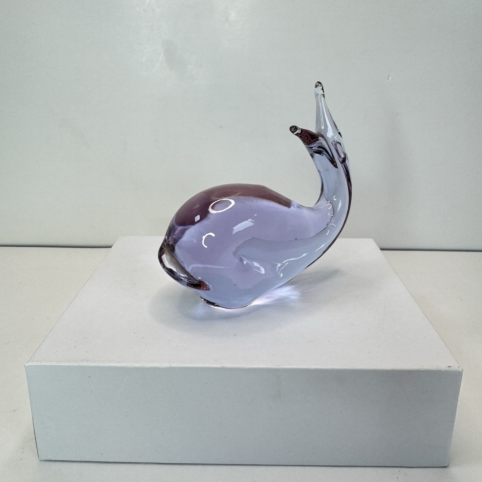 Purple Glass Whale Figurine Paperweight 3.25”x 3.3” Maybe Murano?