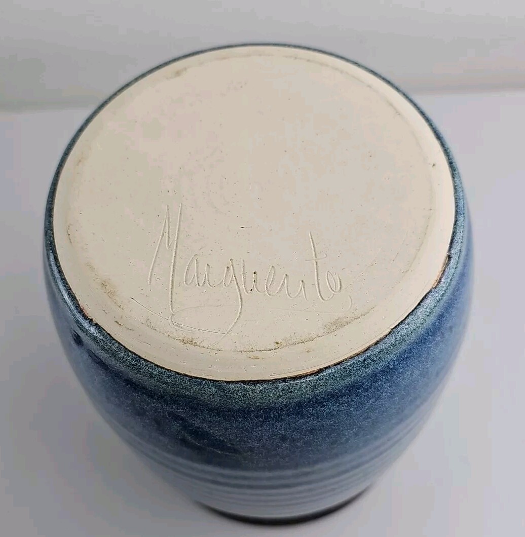 Vintage Studio Art Pottery Cannister Cobalt Blue Shades Artist Signed Marguerite