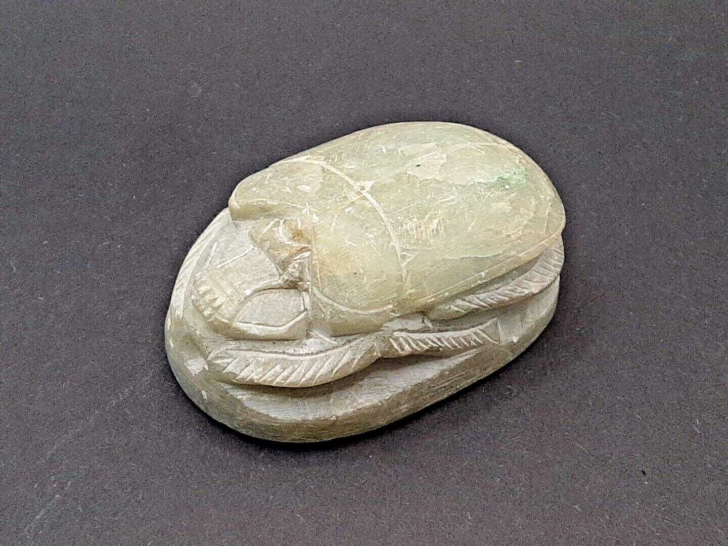 Egyptian Scarab Beetle Hand Carved Stone Hieroglyphics 2 1/2″ Paperweight 5.5oz