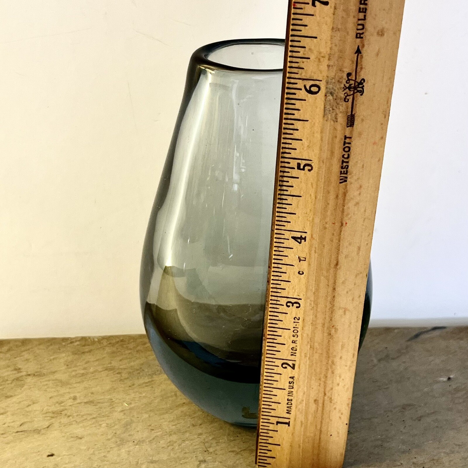 Kosta Glassworks Vase Hand Blown Glass Sweden Smoke Gray Vintage Decor Heavy