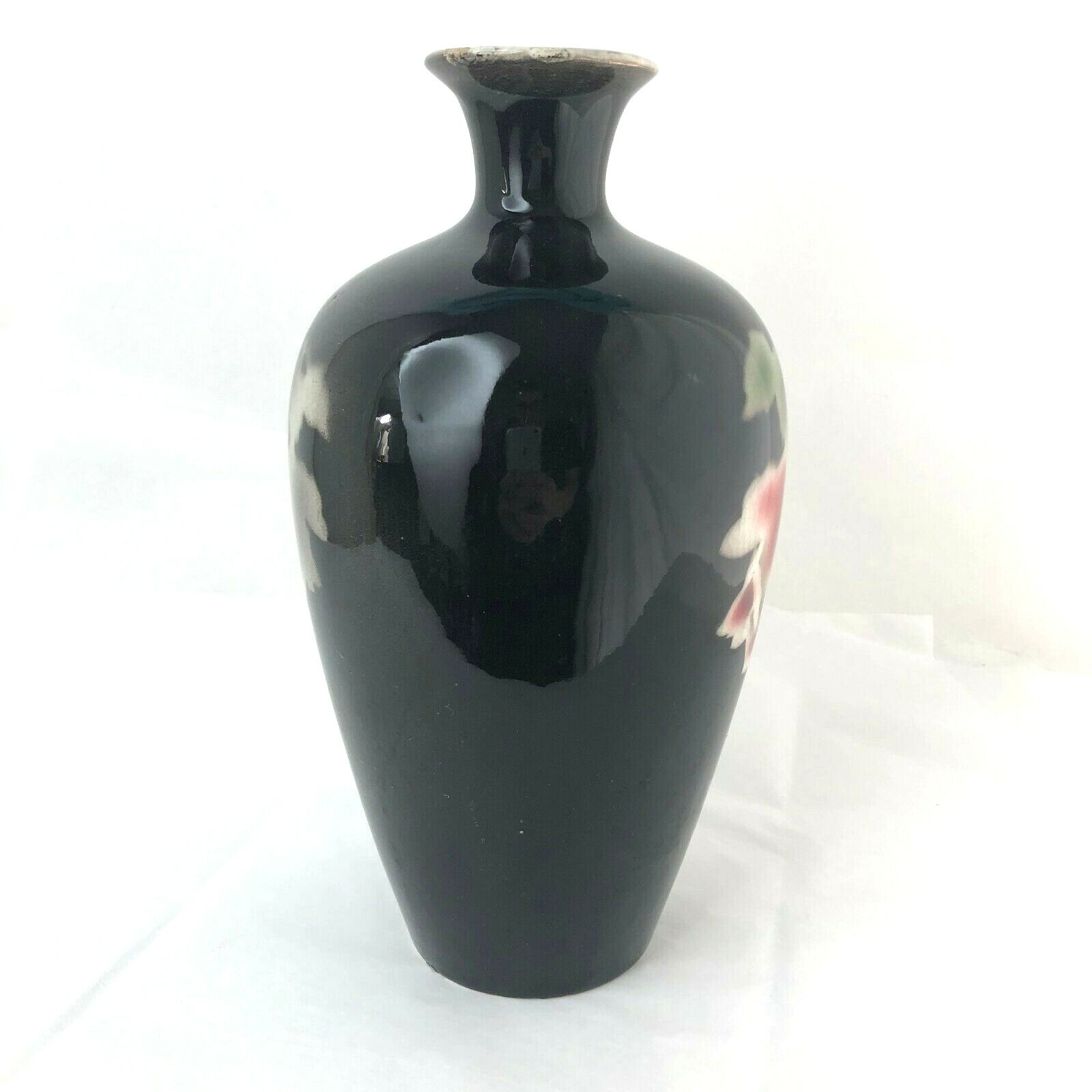 Vintage Black Pottery Vase with Crown / Made in England 8 3/4″ High