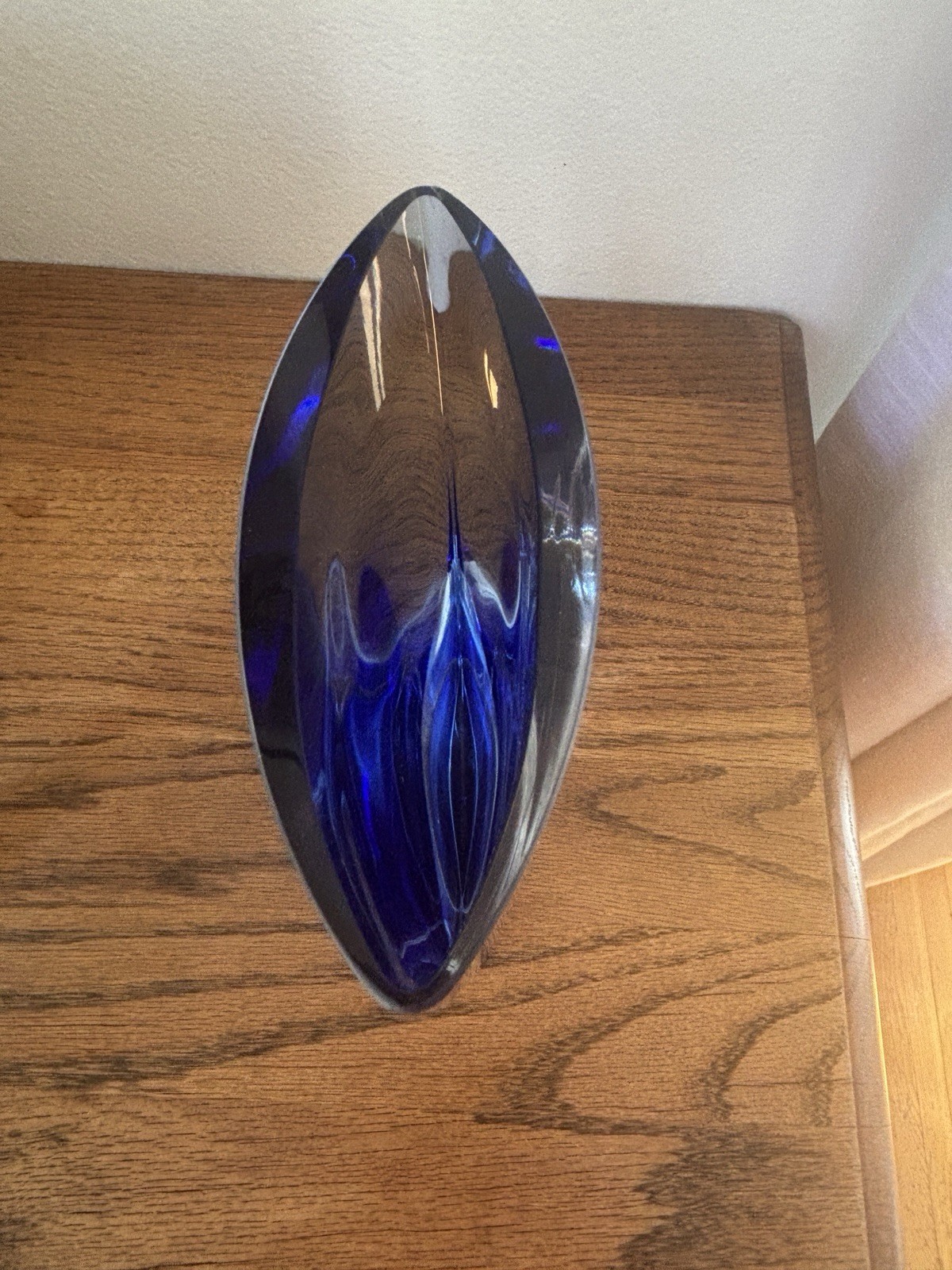 VNTG Lindshammar Sweden Gunnar Ander Midcentury Modern Blue And Clear Glass Vase