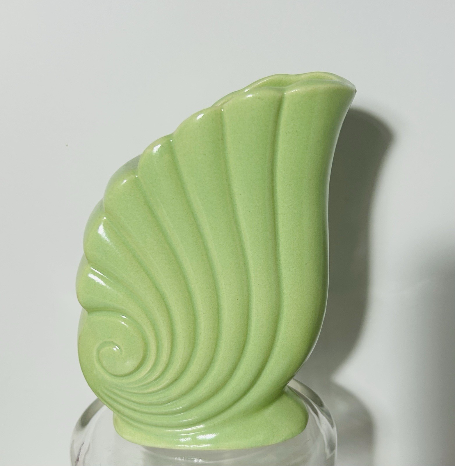vintage pottery Nautilus Shell Vase Planter Mid 20th Century Green