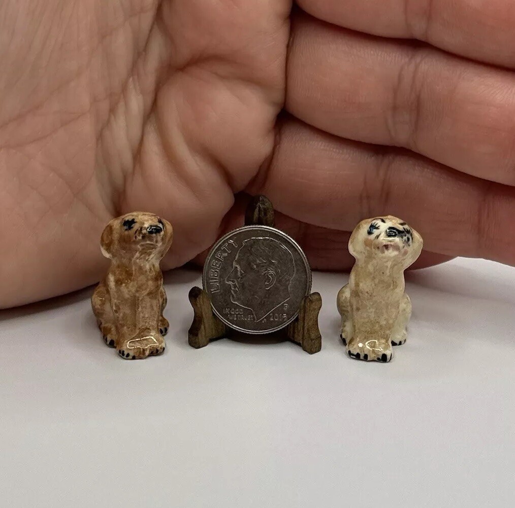 Vintage Miniature Unique Handmade Pretty Dog Figurine Pair Mini Trinkets