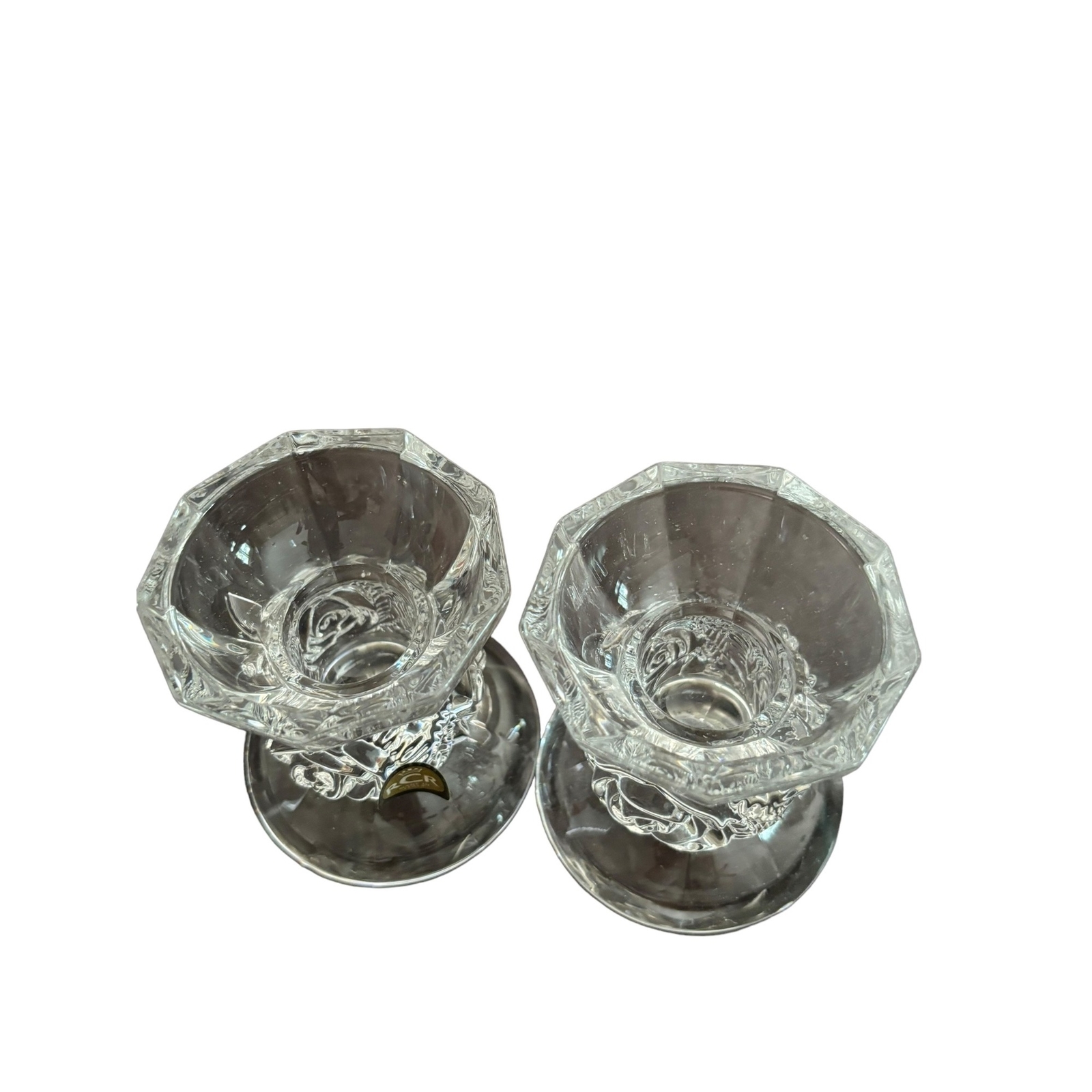 RCR Royal Crystal Rock Italian Crystal Votive Candle Holders 2 New Glass