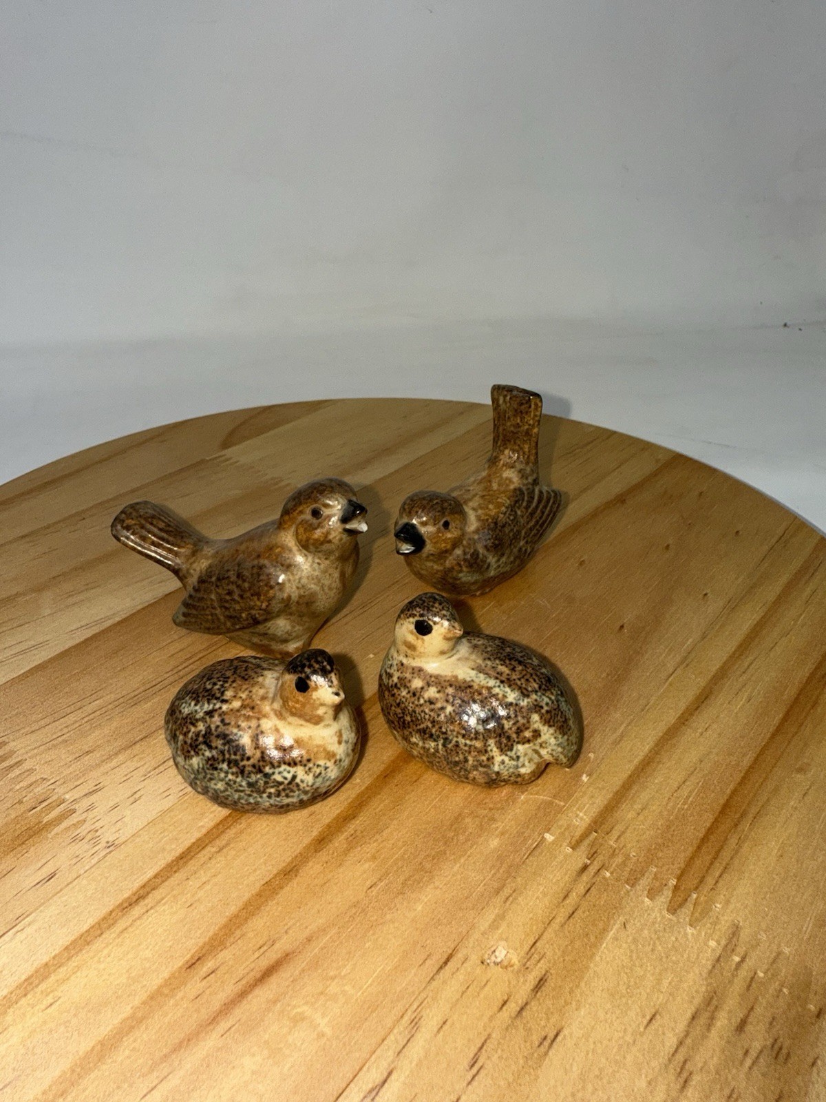 Vintage Mid Century Pottery Brown Quail Singing Bird Lot of 4 Miniature