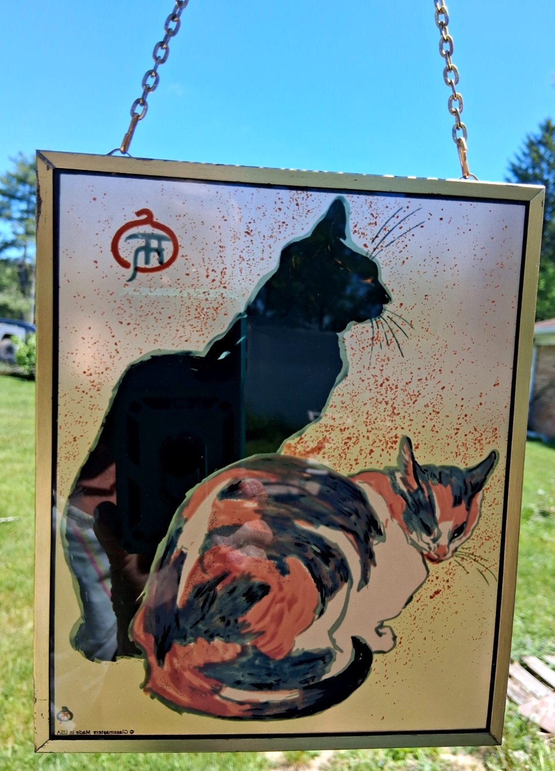 Vintage Theophile Steinlen’s TWO CATS Glassmasters Suncatcher 6-1/8” x 7-3/8”
