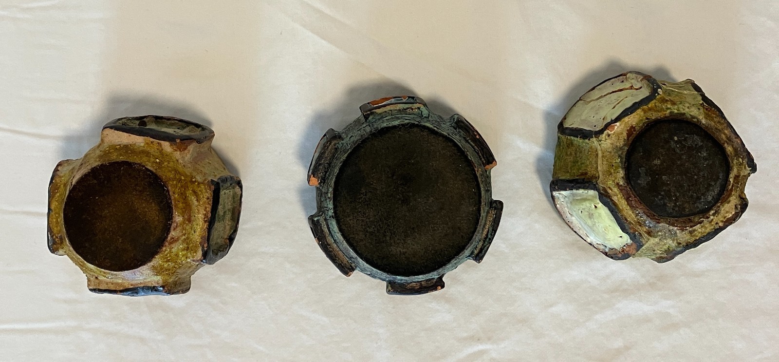 3 Vintage Raku style Studio Art Pottery Containers