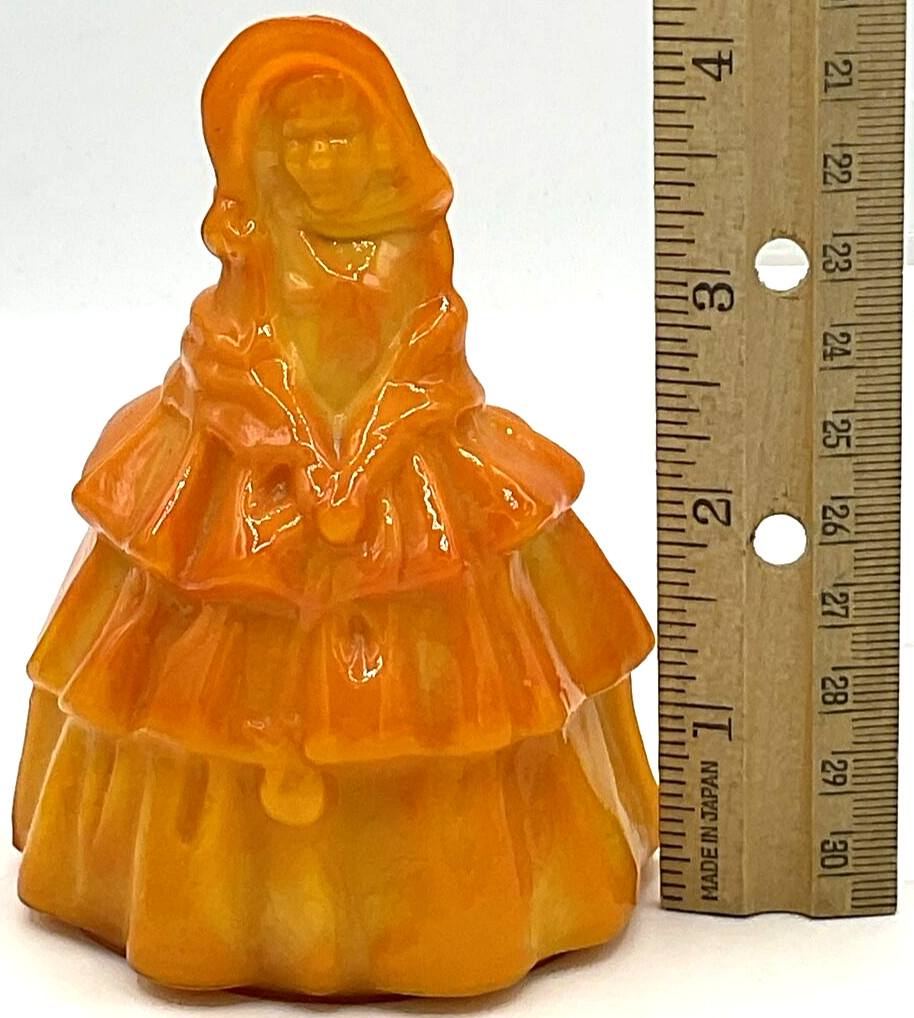 Vintage Boyds Orange Cadmium Slag Glass “Louise” Colonial Lady Figurine