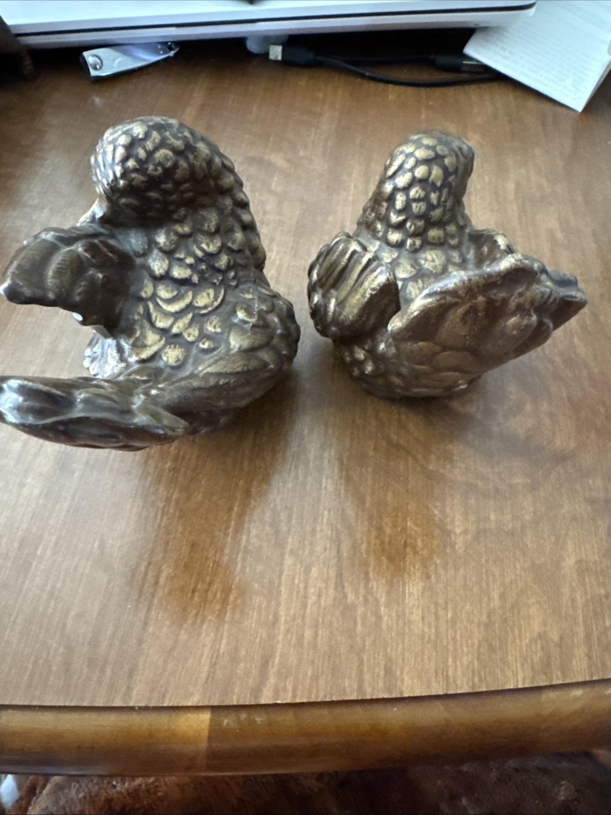 Vintage Gold Painted Ceramic Turtle Doves Pair Mid Century Modern