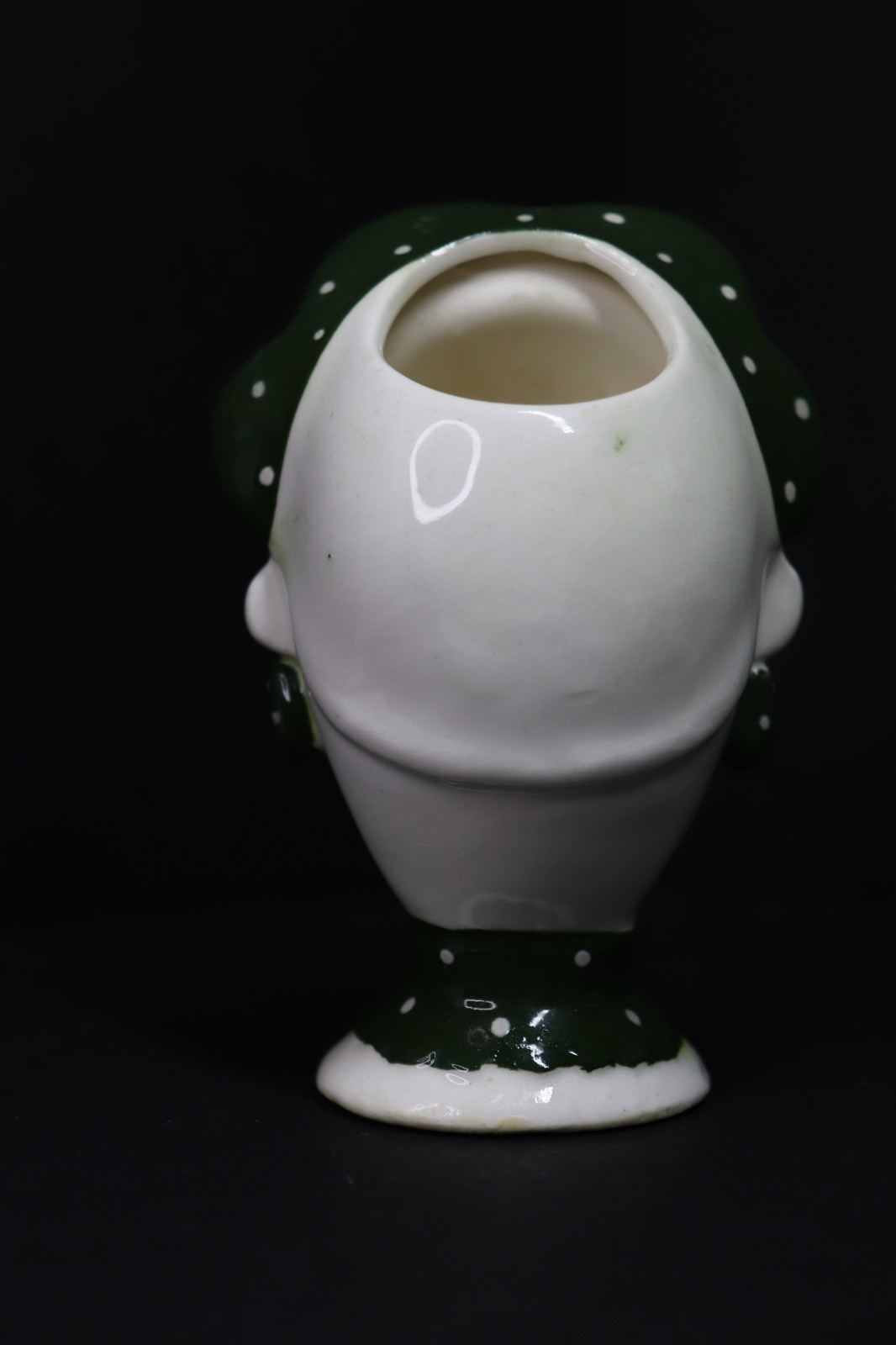 VTG Ceramic Lady Head Vase Green Polka Dot Hat Japan S-1298 Planter
