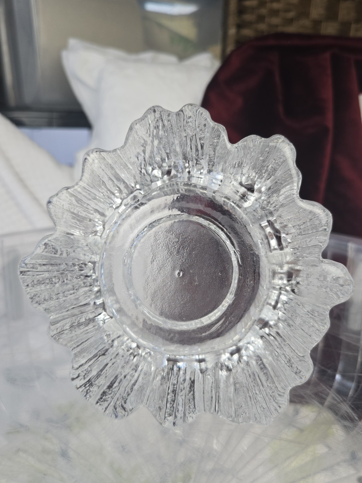 Nybro Sweden Crystal Volcano Pillar Candle Holder Vintage
