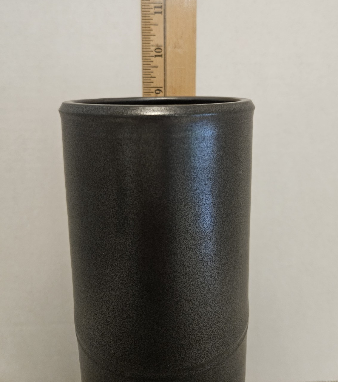 Signed McNeely Studio Pottery Vase 9″ Matte Black Modern Ceramic Bamboo Style