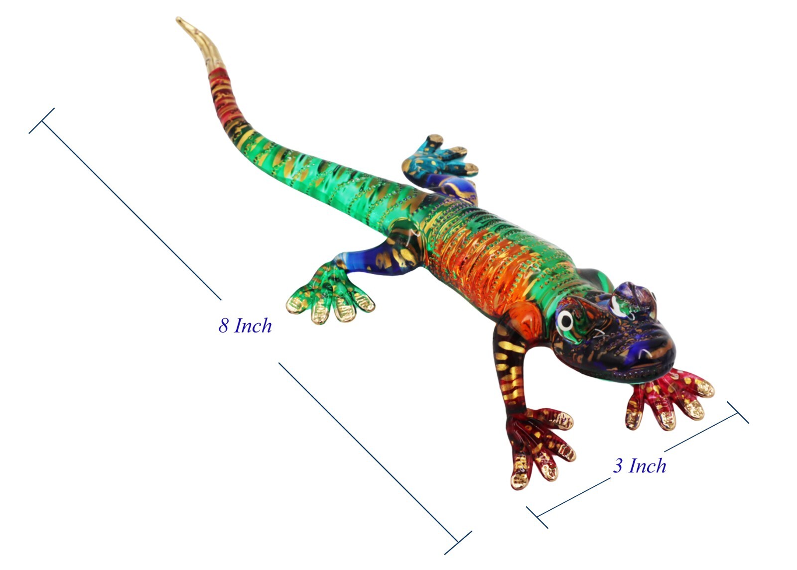 8″ Long Blown Glass Giant Gecko Lizard Art Figurine Unique Artistic Home Decor