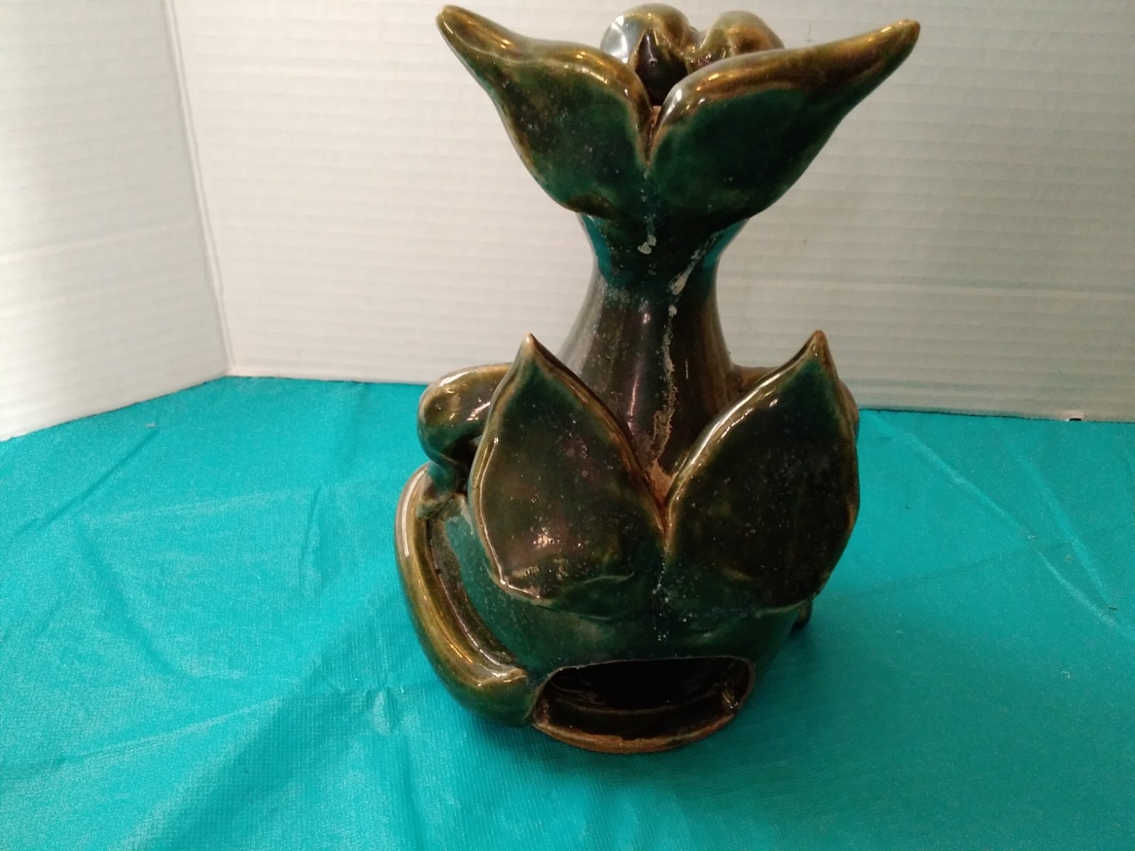 Vintage Signed 2001 Hogenson Green Dragon Studio Pottery Incense Lamp Candle