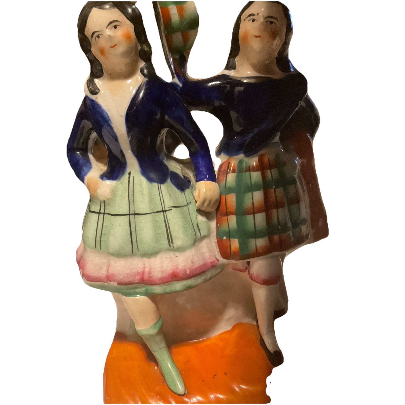 Staffordshire c1860s Figurine Highlander Girls Dancing 6 1/2” Flatback