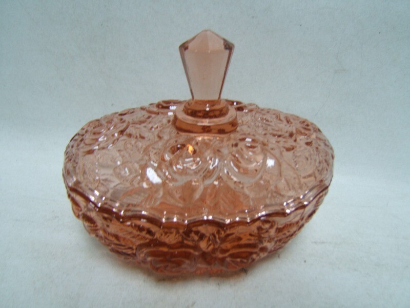 Vintage Glass Candy Container Dresser Jar Embossed Roses Knob Handle