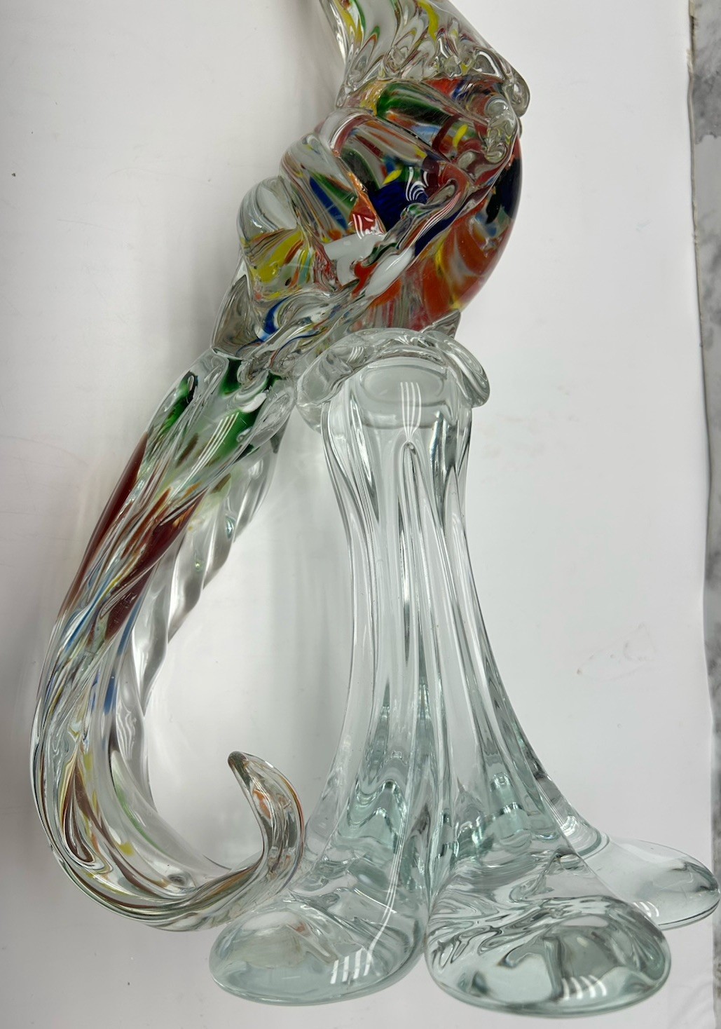 Mid Century Murano Style Art Glass Pheasant/Bird Figurine 15” Multi Colored