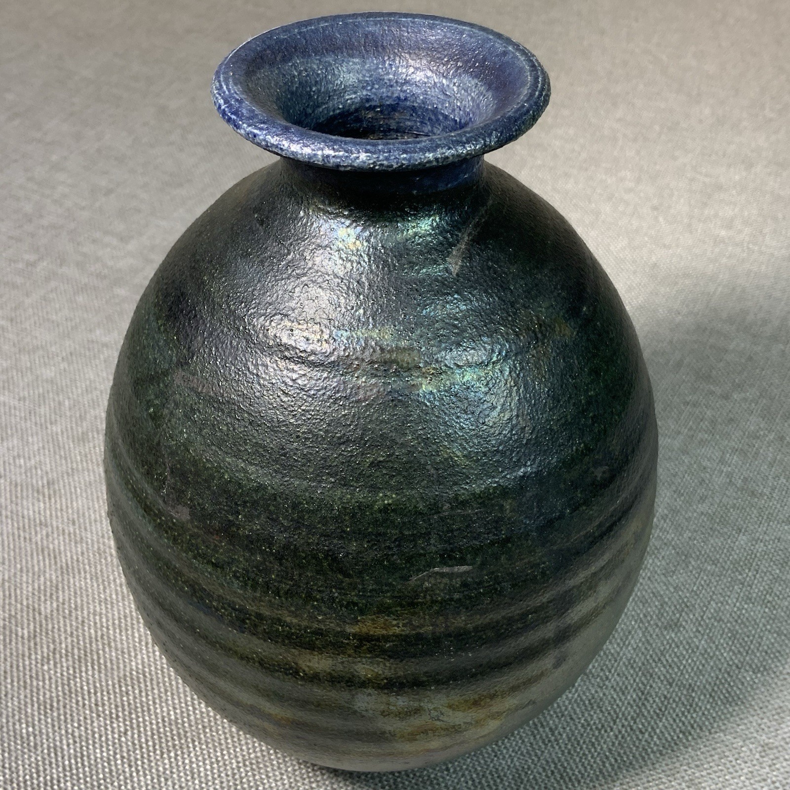 Sarah L Culbreth 1989 Iridescent Pottery Vase Raku Style Studio Art