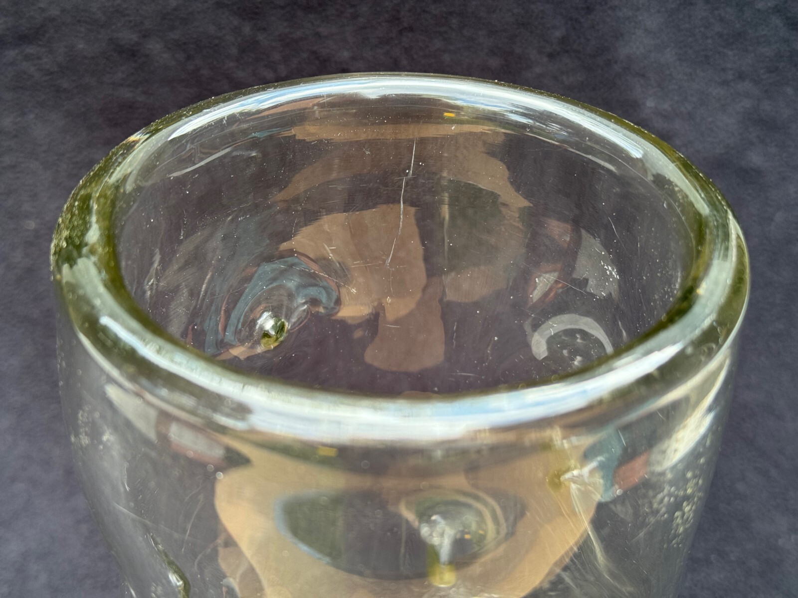 EXOTIC MID CENTURY HEAVY CLEAR ART GLASS VASE CURVED BENT DIMPLED DEPRESSIONS