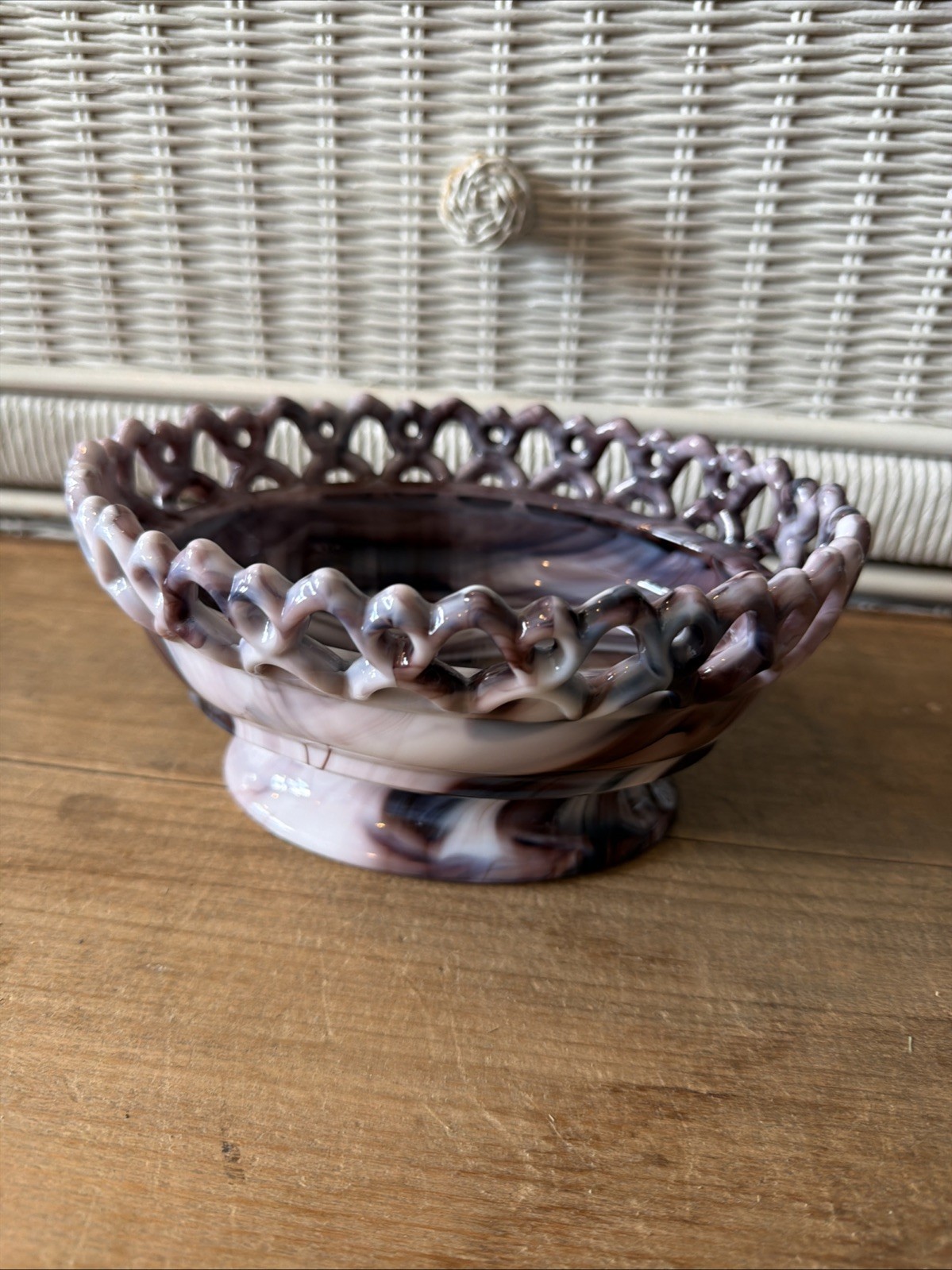 Vintage 7.5” Imperial Glass Purple Slag Latticed Nest (No Rabbit Lid)