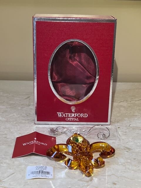NIB WATERFORD 2013 CRYSTAL FLEUR de LYS ORNAMENT *ENHANCED HANGER *TAG *AMBER