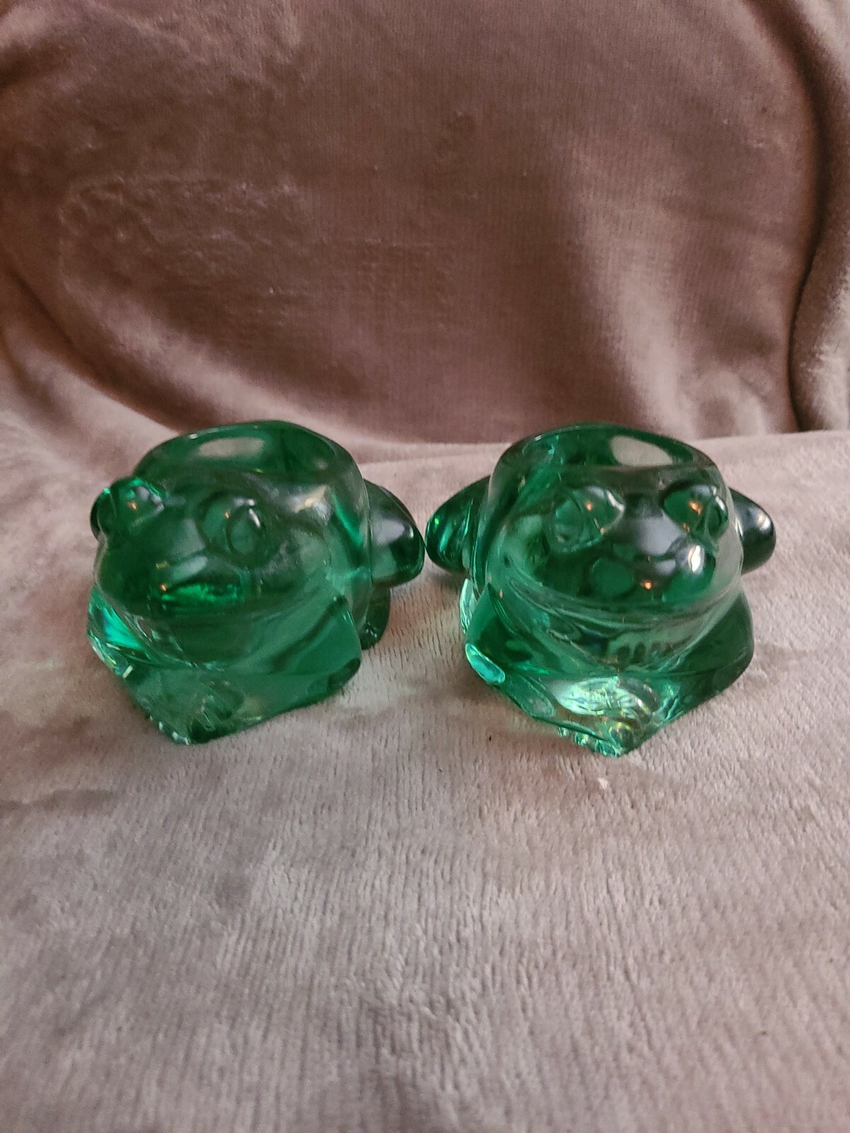 Lot of 2 Indiana Glass Spanish Green Frog Votive Candle Holder Paper Weight