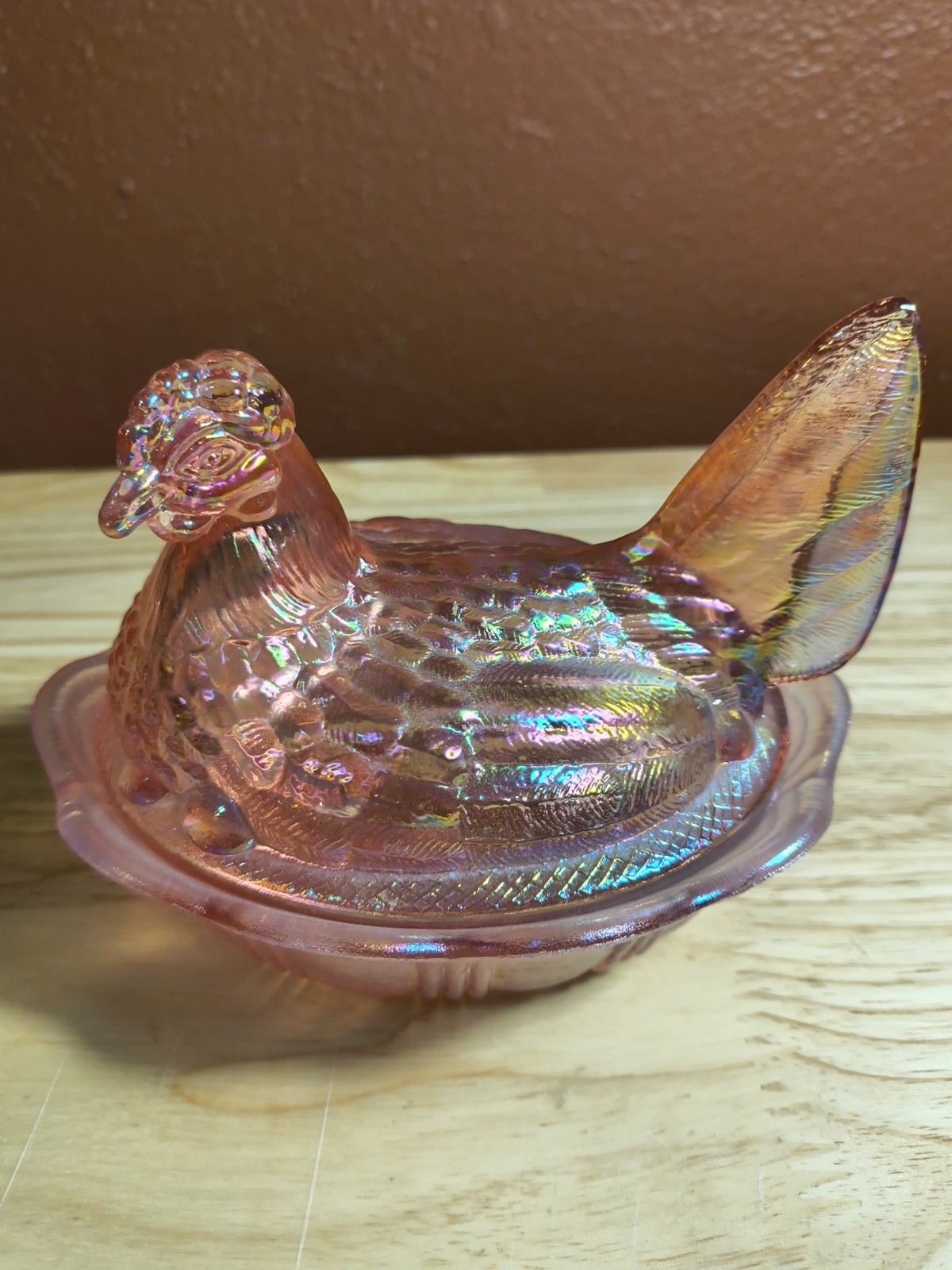 Vintage Fenton Carnival Glass Pink Chicken Hen On A Nest