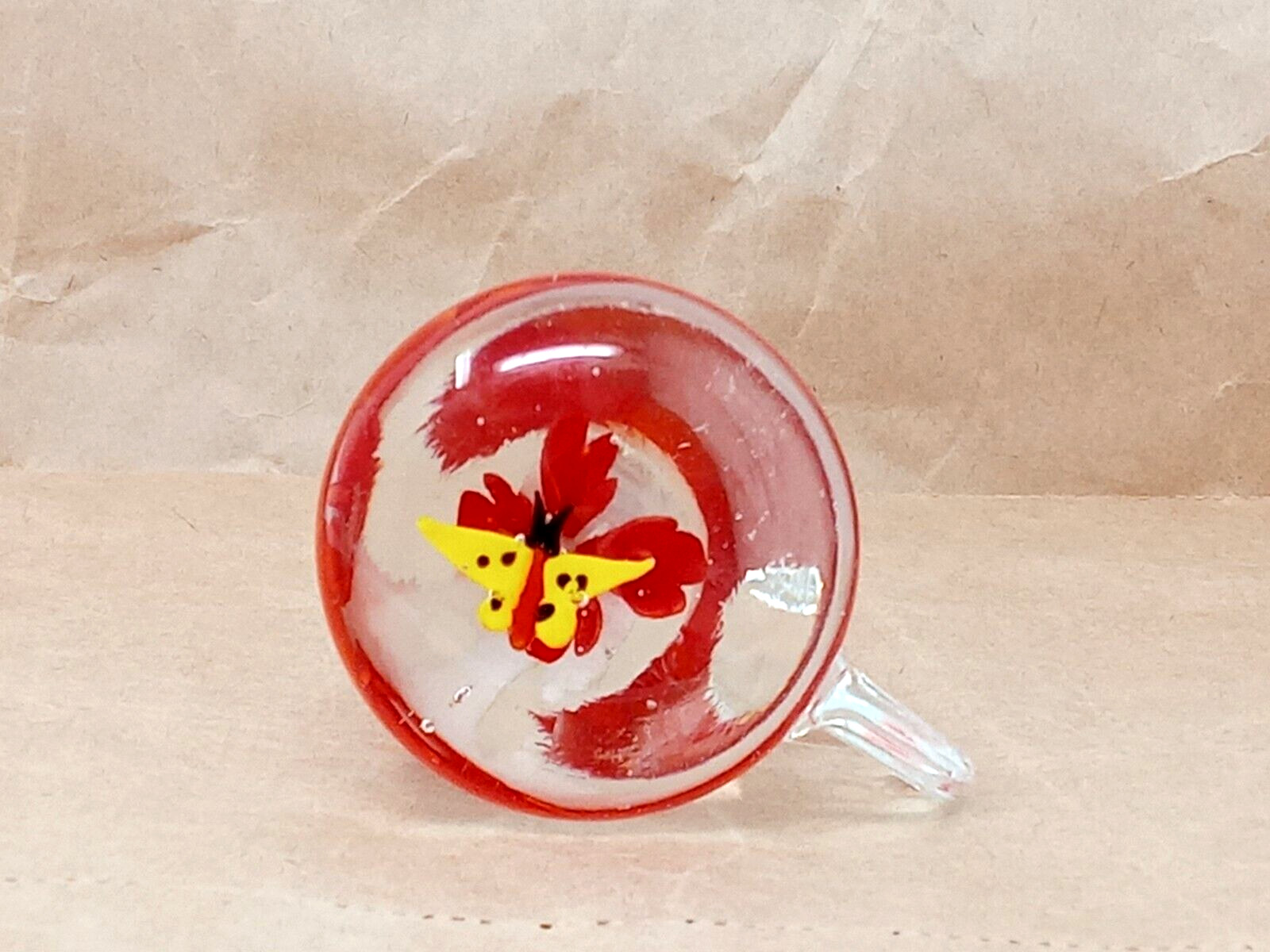 Butterfly & Orange Tuplips flowers Clear Glass Paperweight made in China