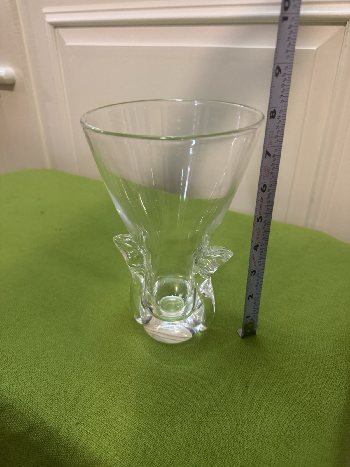 Steuben Art Glass Crystal Flower Vase Lloyd Atkins Lyre Signed Vintage MCM 7.75”