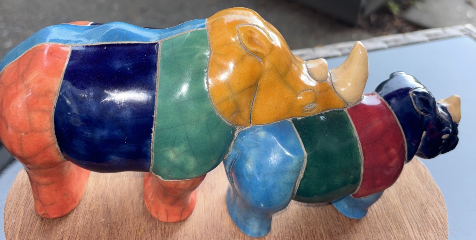 SIGNED Raku Rhinoceros Art Pottery,VGC, Handcrafted, VividColors