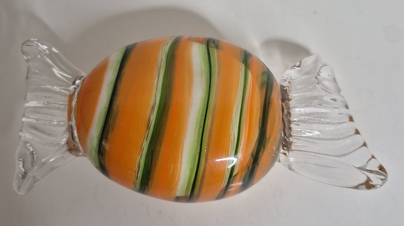 Handcrafted Glass Candy Swirl Orange And Green Sculpture 6.50″x 2.50″
