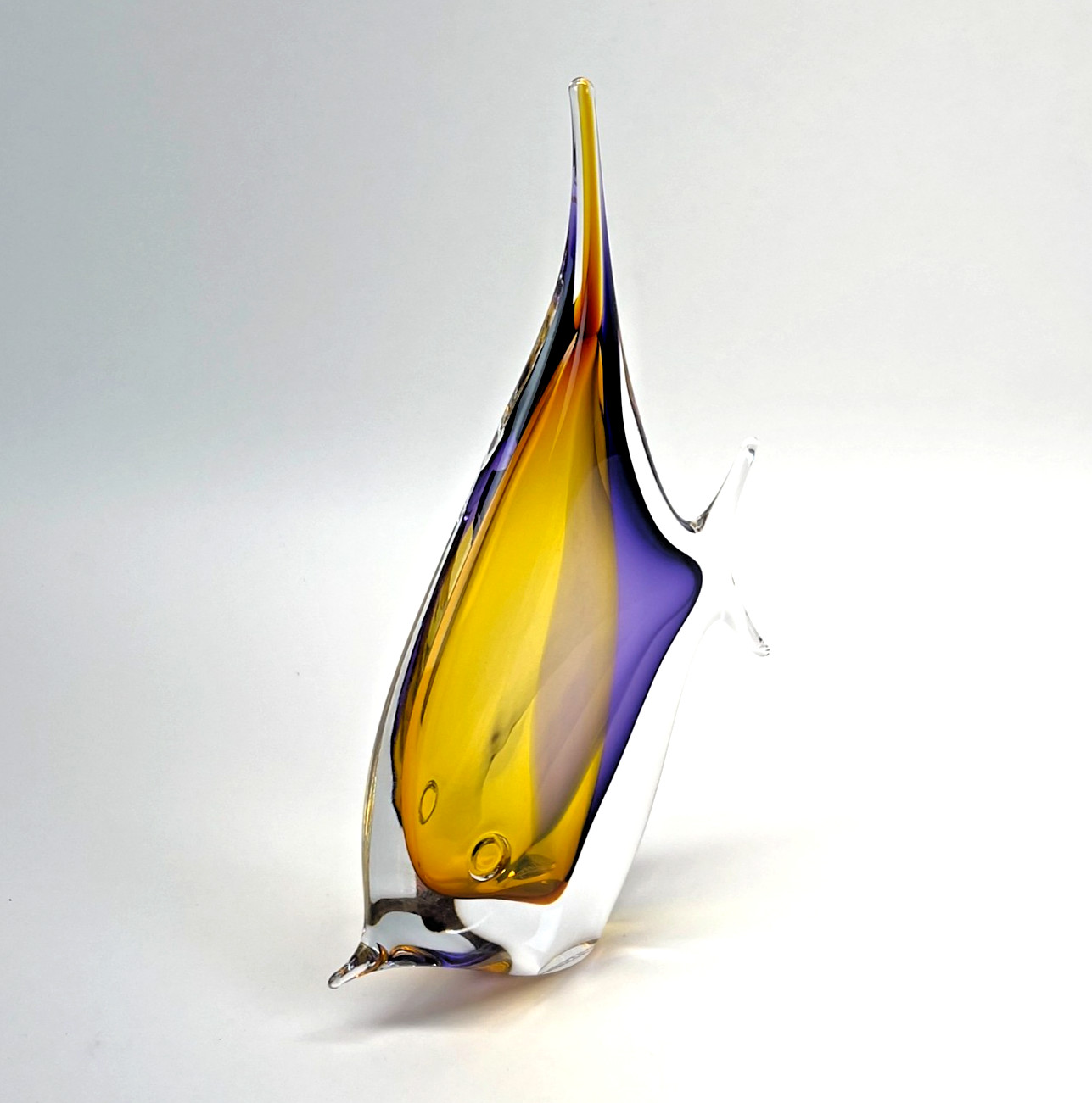 Artcristal Bohemia Czech Art Glass Fish Sculpture Gold Purple Crystal 10″