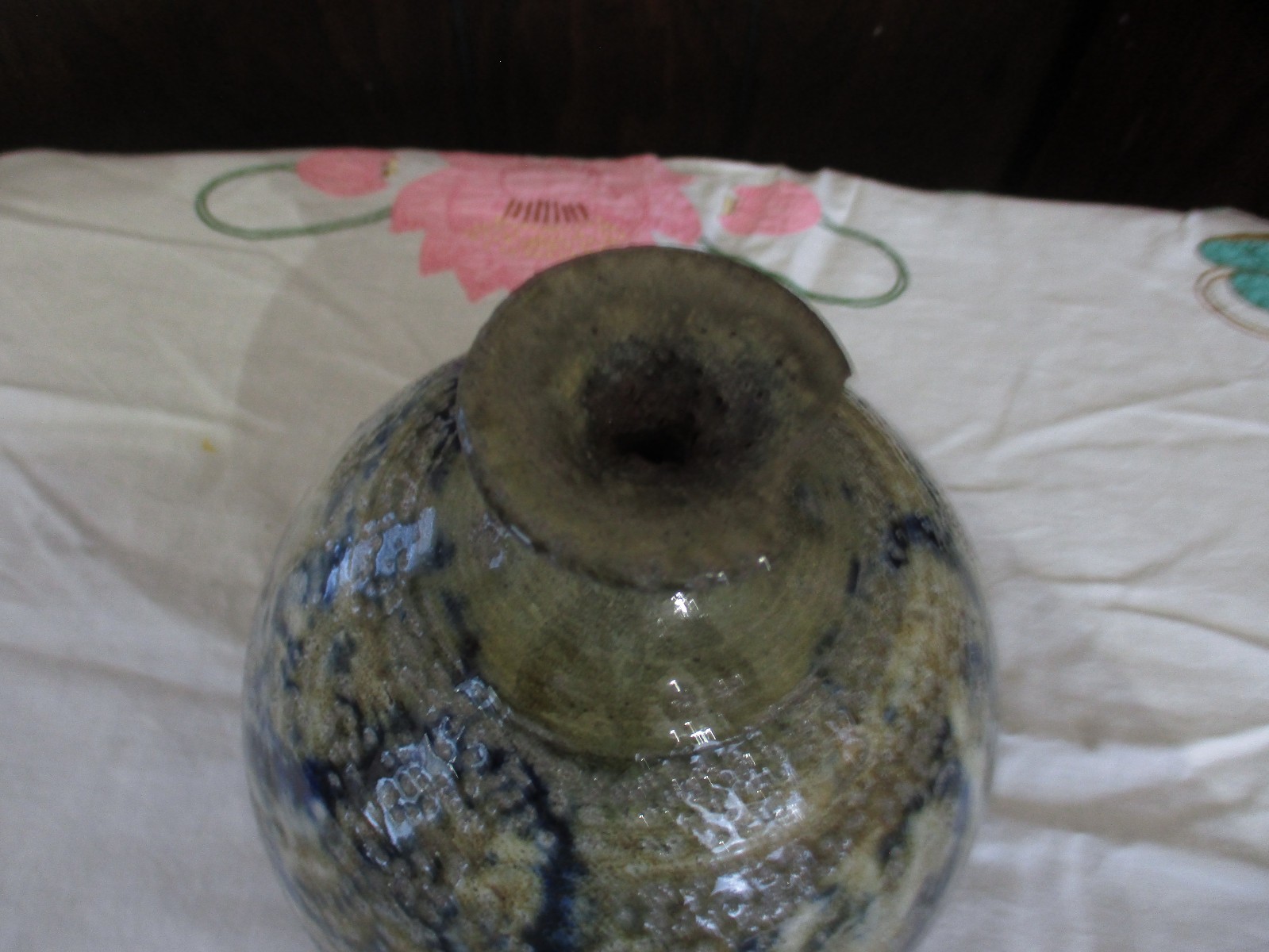 Antique Art Pottery Hand Crafted Blue & Grey Vase 8″