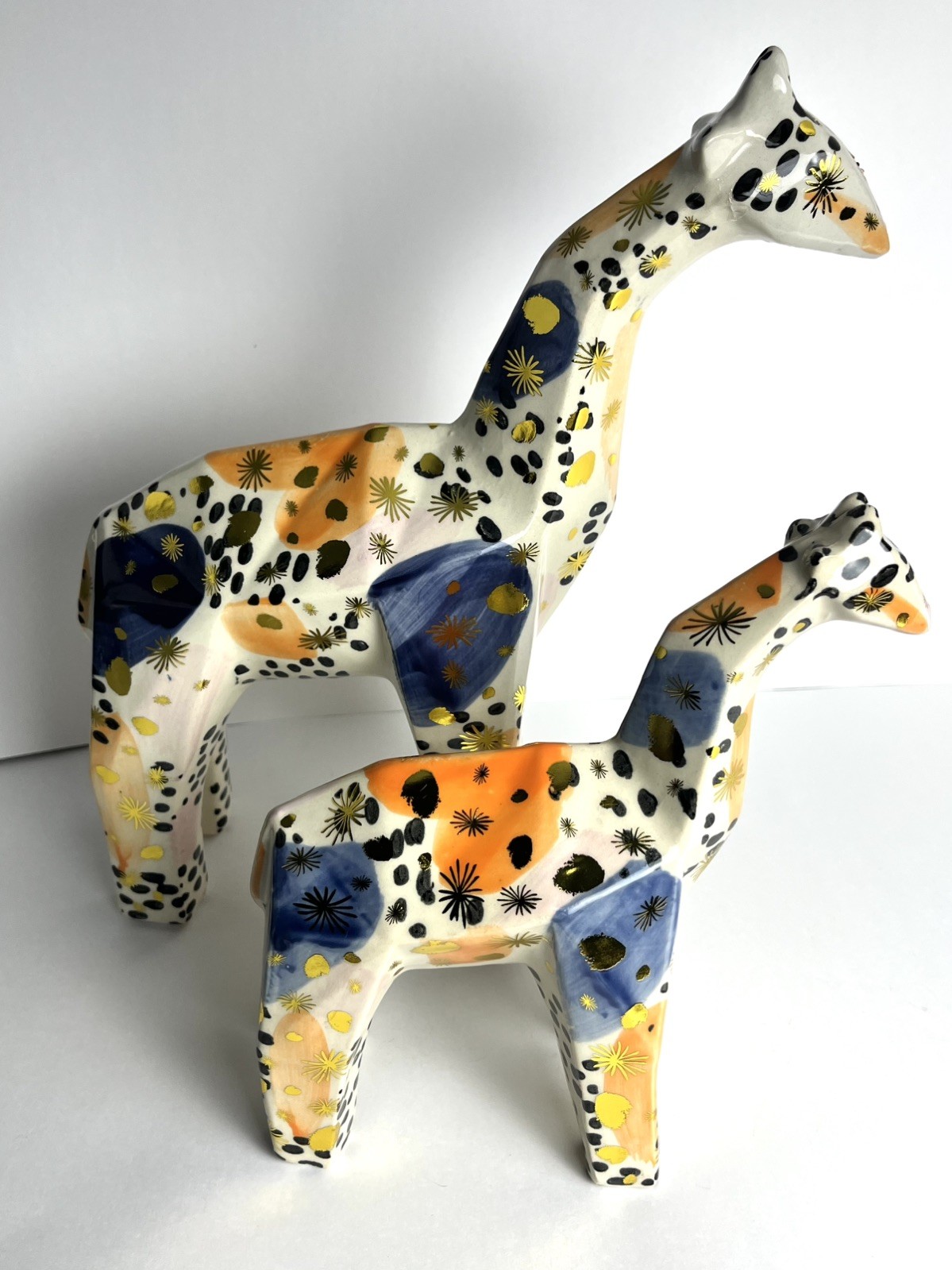 Pier 1 Vintage Giraffe Figurines Mid Century Cubist Geometric Mom / Dad & Baby
