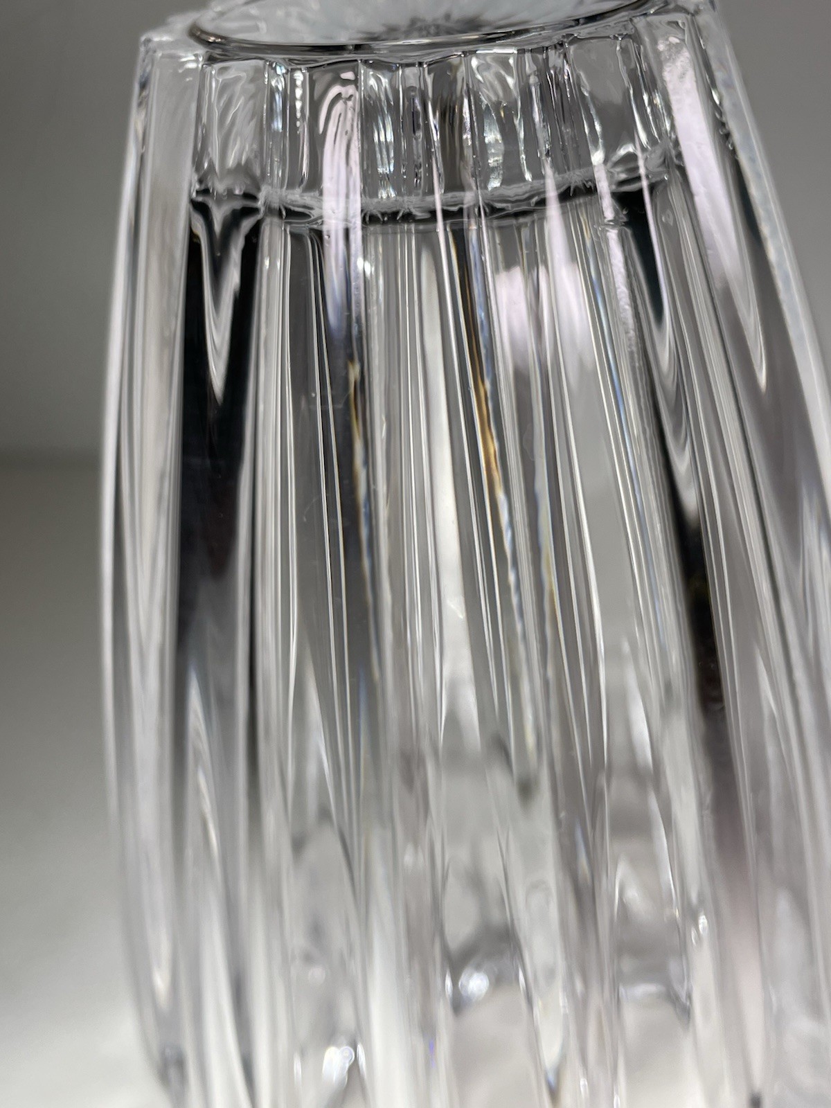 Vintage Heavy Ribbed Cut Crystal Vase Clear 7-3/8” Hearts Pattern Scalloped Rim