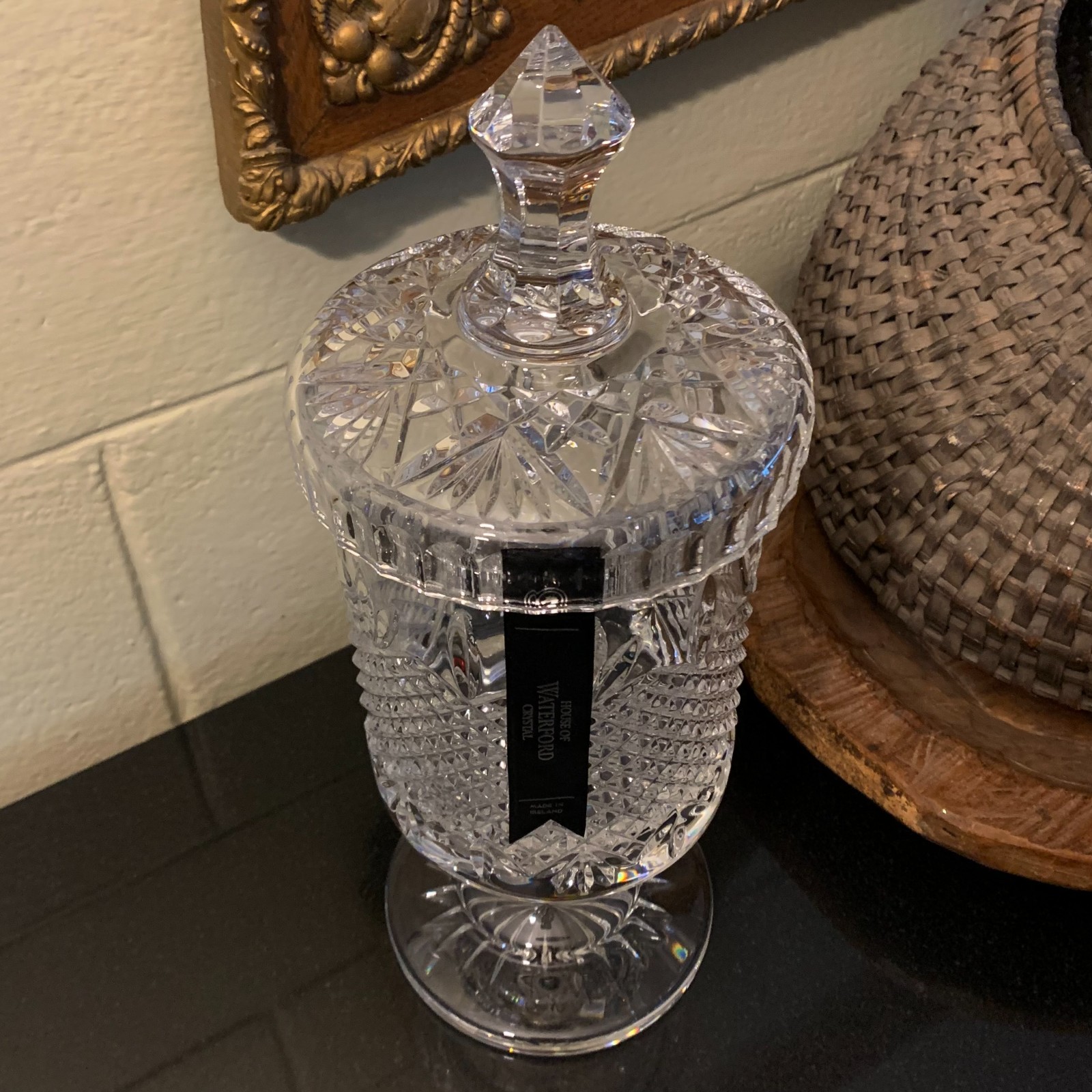 RARE House of Waterford Crystal 14 1/2″ Lidded Urn or Jar Ireland – Excellent