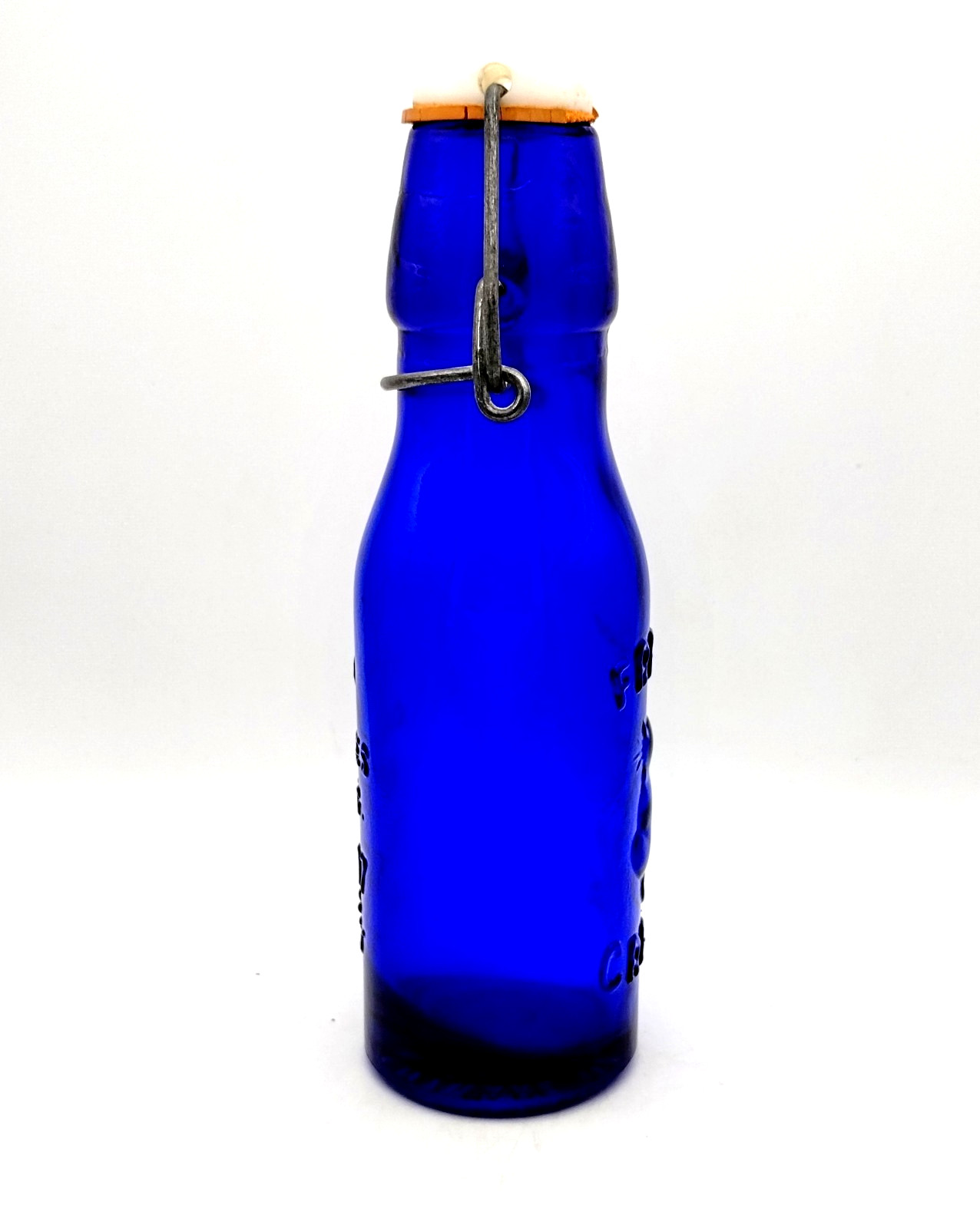Crownford Giftware Cobalt Blue Glass Cream Bottle Cat Design 9 oz Italy 1985