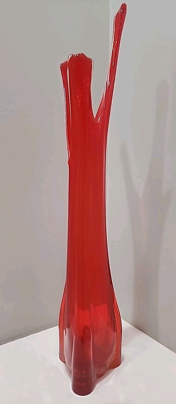 Viking Glass PERSIMMON / ORANGE Three Foil / Finger Swung Vase 25 1/4″ H