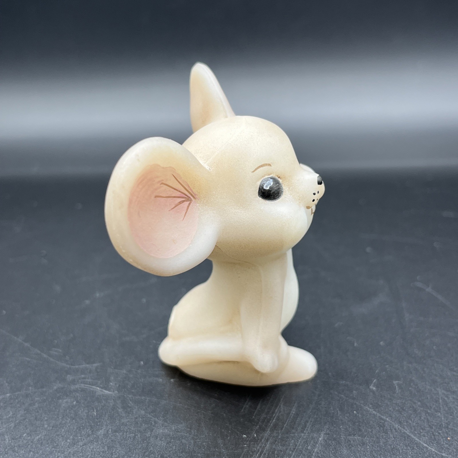 Vtg Fenton Satin Glass Light Brown Field Mouse Hand Painted Signed D Henderson