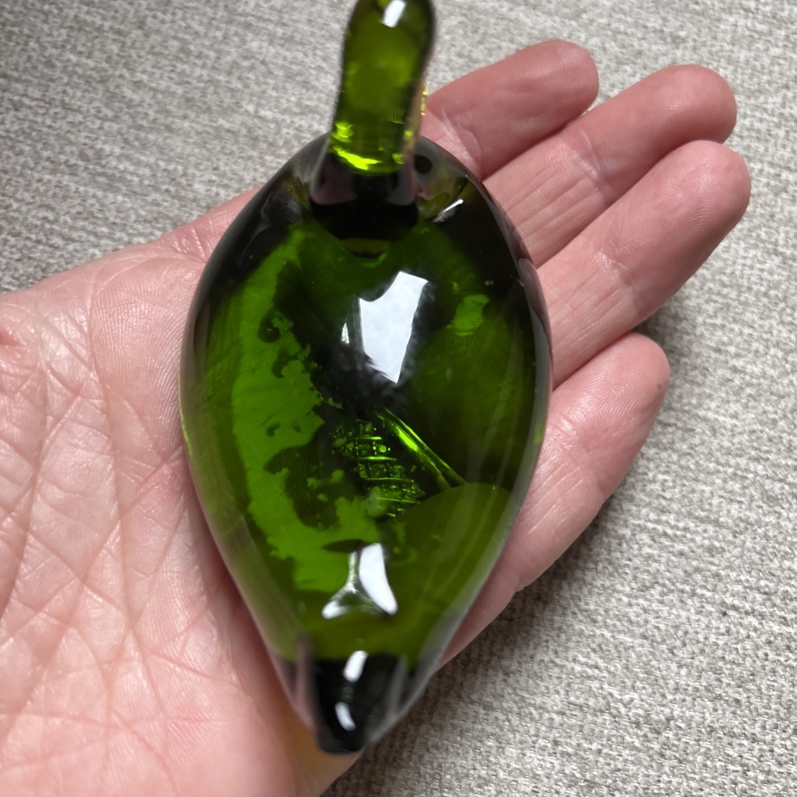 Vintage Viking Art Glass Green Duck Paperweight