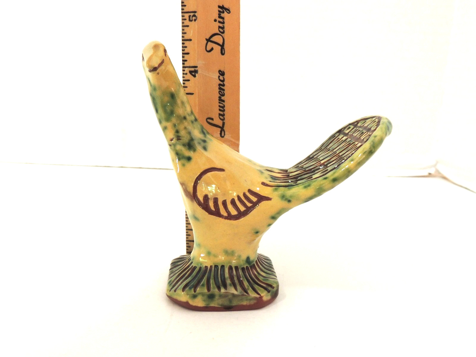 1995 Redware Pottery Primitive Folk Art Peacock Figurine Signed by Jeff White